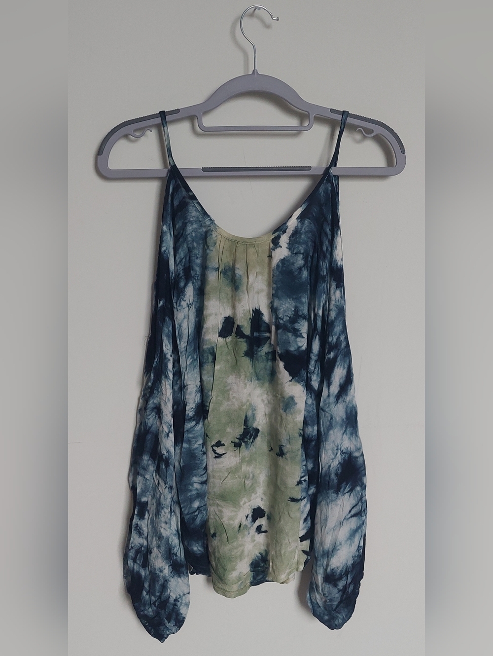 Elan Tie-Dye Flowy Cold-Shoulder Cami Top - Blue & Green - Picture 6 of 6